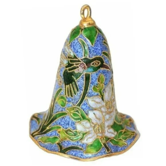 Antique Vintage Blue Green Red Gold Art Enamel Cloisonné Hummingbird Floral Bell - Picture 1 of 4